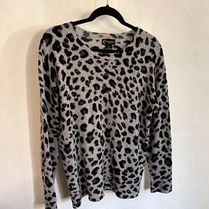 Pure Cashmere Black and Gray Leopard Sweater